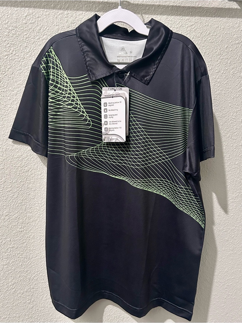 Boys Collared Short Sleeve Golf Polo - Black/Green - Medium - NWT
